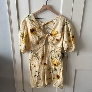 HM Yellow Floral Linen Blend Dress